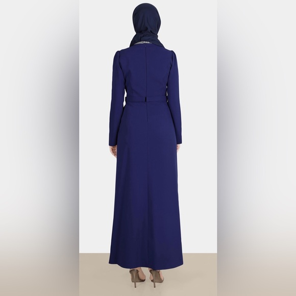 Women Long Sleeve Formal Modest Maxi NAVY BLUE DRESS Size 42 - Picture 3 of 9